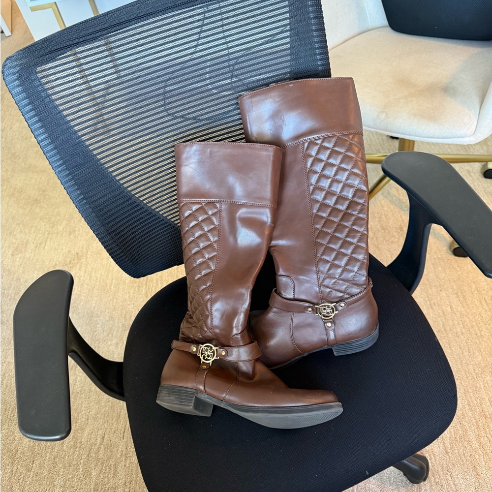 Liz Claiborne Brown Quilted Calf-Length Boots